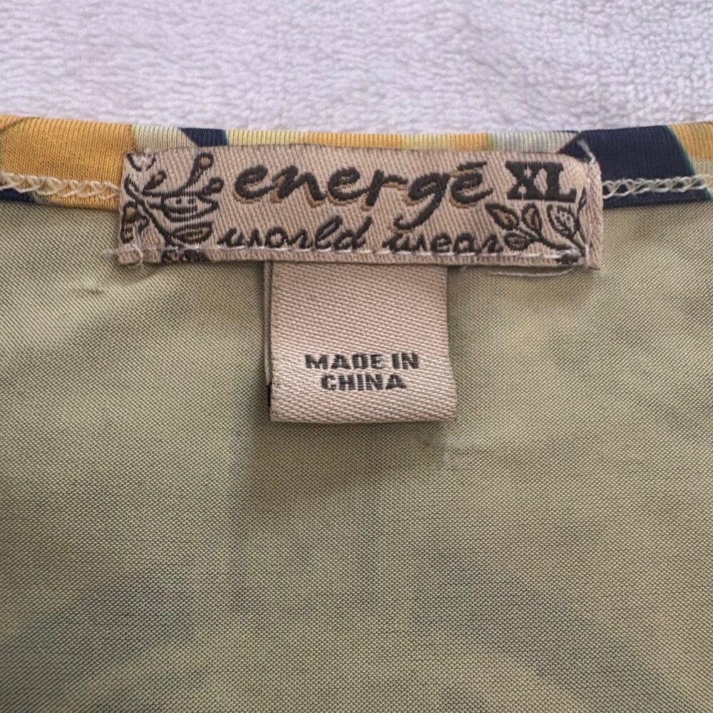 Energe Yellow Sleeveless Bohemian Tunic Top W/ Geometric Print Womens Size XL - Picture 5 of 13